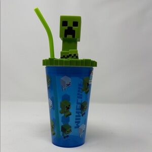 Minecraft Blue Creeper Tumbler with Straw New 15 oz